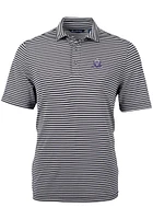 Mens Northwestern Wildcats Black Cutter and Buck Vault Virtue Eco Pique Stripe Short Sleeve Polo..