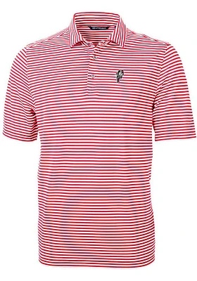 Mens Ohio State Buckeyes Red Cutter and Buck Vault Virtue Eco Pique Stripe Short Sleeve Polo Shi..