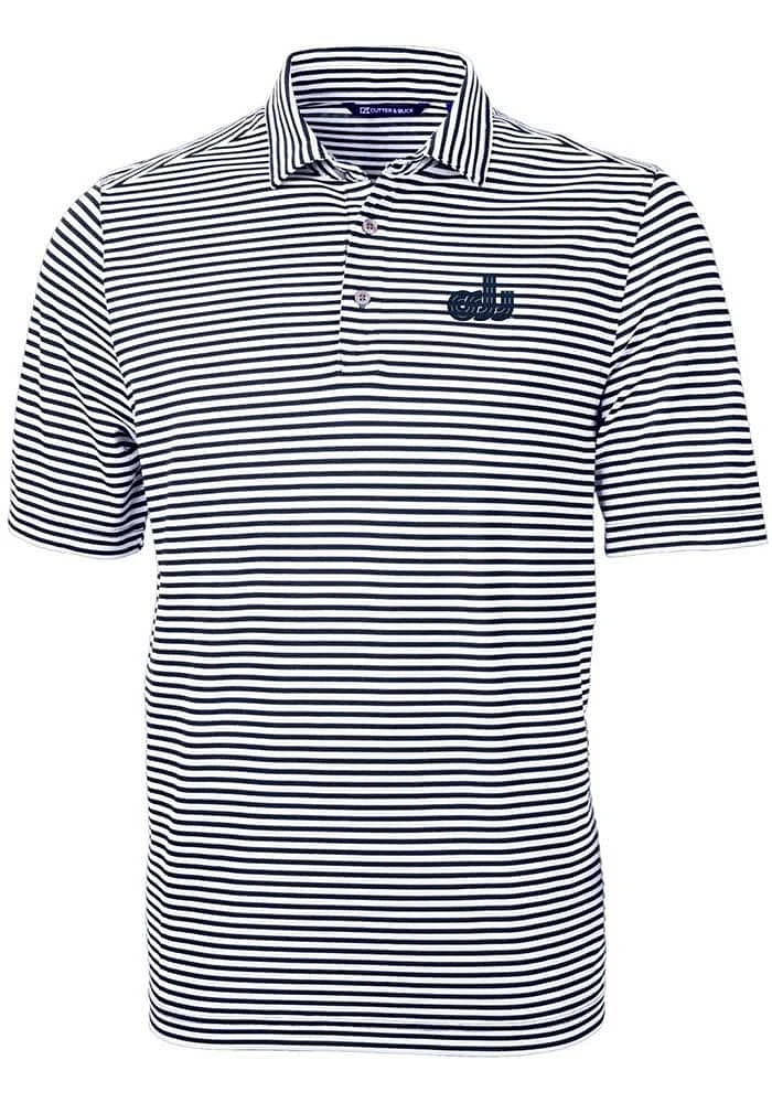 Cutter and Buck Old Dominion Monarchs Mens Navy Blue Virtue Eco Pique Stripe Short Sleeve Polo