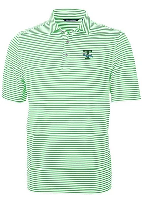 Cutter and Buck Tulane Green Wave Mens Kelly Virtue Eco Pique Stripe Short Sleeve Polo