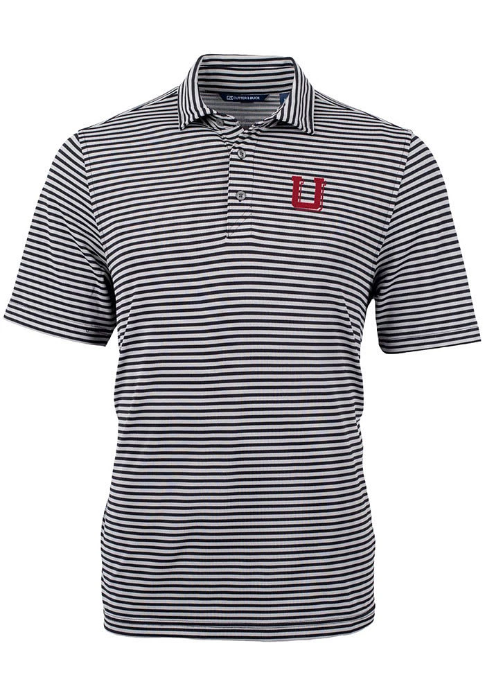 Cutter and Buck Utah Utes Mens Black Vault Virtue Eco Pique Stripe Short Sleeve Polo