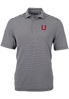 Cutter and Buck Utah Utes Mens Black Vault Virtue Eco Pique Stripe Short Sleeve Polo