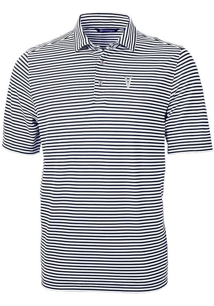 Cutter and Buck Villanova Wildcats Mens Navy Blue Virtue Eco Pique Stripe Short Sleeve Polo