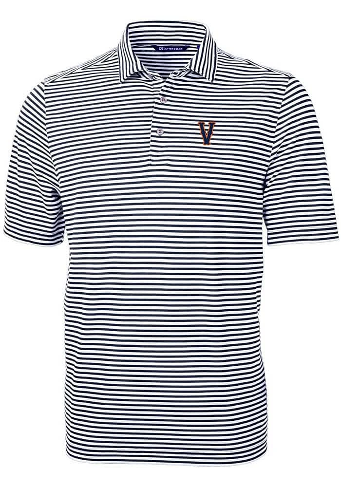 Cutter and Buck Virginia Cavaliers Mens Navy Blue Vault Virtue Eco Pique Stripe Short Sleeve Pol..