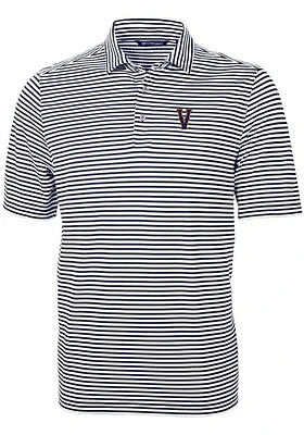 Cutter and Buck Virginia Cavaliers Mens Navy Blue Vault Virtue Eco Pique Stripe Short Sleeve Pol..
