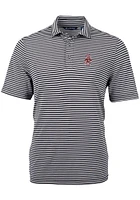 Cutter and Buck Washington State Cougars Mens Black Vault Virtue Eco Pique Stripe Short Sleeve P..