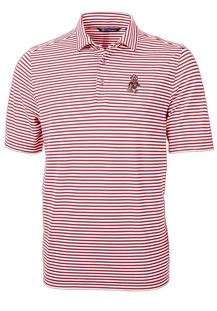 Cutter and Buck Washington State Cougars Mens Cardinal Vault Virtue Eco Pique Stripe Short Sleev..