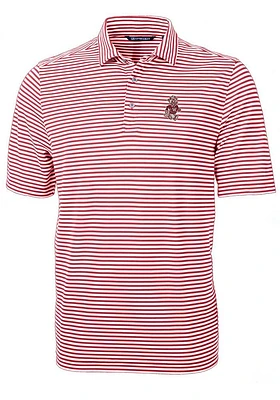 Cutter and Buck Washington State Cougars Mens Cardinal Vault Virtue Eco Pique Stripe Short Sleev..