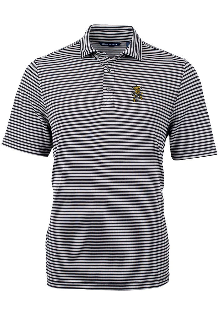 Cutter and Buck Wichita State Shockers Mens Black Vault Virtue Eco Pique Stripe Short Sleeve Pol..