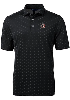 Cutter and Buck Florida State Seminoles Mens Black Vault Virtue Eco Pique Tile Short Sleeve Polo