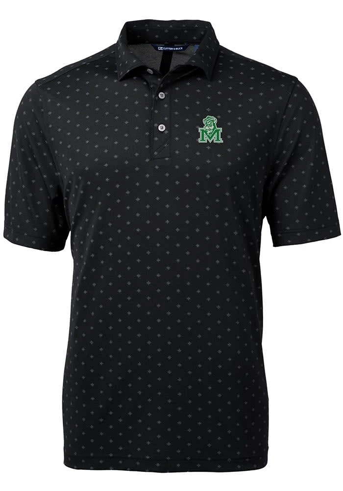 Cutter and Buck Marshall Thundering Herd Mens Black Virtue Eco Pique Tile Short Sleeve Polo