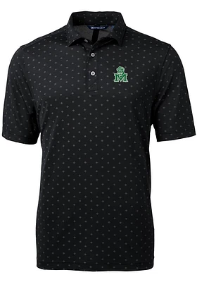 Cutter and Buck Marshall Thundering Herd Mens Black Virtue Eco Pique Tile Short Sleeve Polo