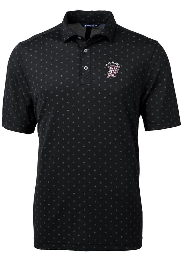 Cutter and Buck Mississippi State Bulldogs Mens Black Vault Virtue Eco Pique Tile Short Sleeve Pol..