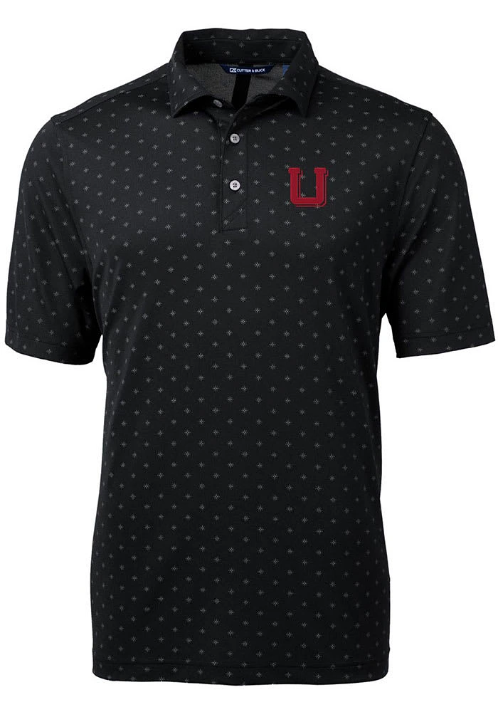 Cutter and Buck Utah Utes Mens Black Vault Virtue Eco Pique Tile Short Sleeve Polo