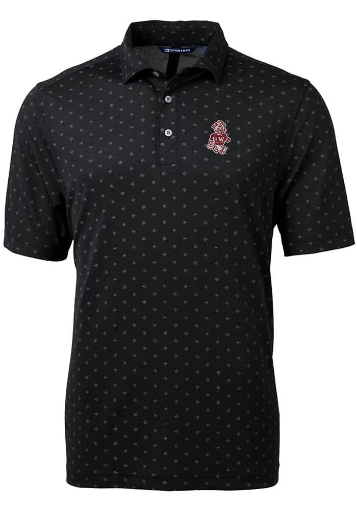 Cutter and Buck Washington State Cougars Mens Black Vault Virtue Eco Pique Tile Short Sleeve Pol..
