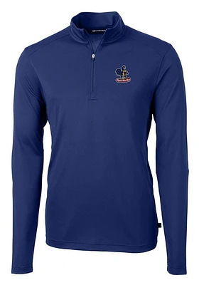 Cutter and Buck Delaware Fightin' Blue Hens Mens Virtue Eco Pique Long Sleeve Qtr Zip Pullove..