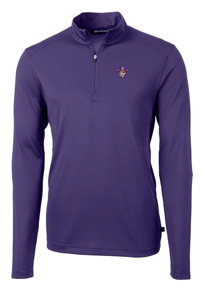 Cutter and Buck East Carolina Pirates Mens Purple Vault Virtue Eco Pique Long Sleeve Qtr Zip Pul..