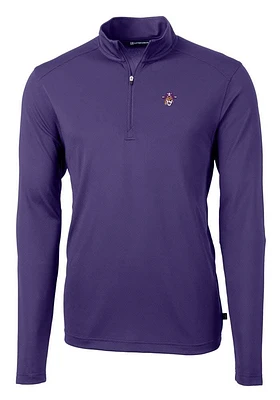 Cutter and Buck East Carolina Pirates Mens Purple Vault Virtue Eco Pique Long Sleeve Qtr Zip Pul..