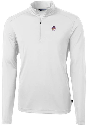 Cutter and Buck East Carolina Pirates Mens White Vault Virtue Eco Pique Long Sleeve Qtr Zip Pull..