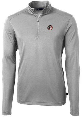 Cutter and Buck Florida State Seminoles Mens Grey Vault Virtue Eco Pique Long Sleeve Qtr Zip Pullo..
