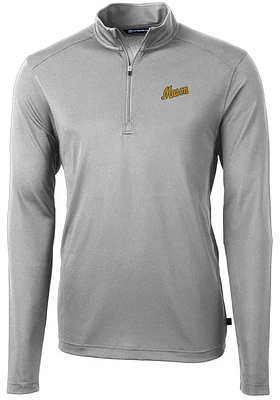 Cutter and Buck George Mason University Mens Grey Vault Virtue Eco Pique Long Sleeve Qtr Zip Pullo..