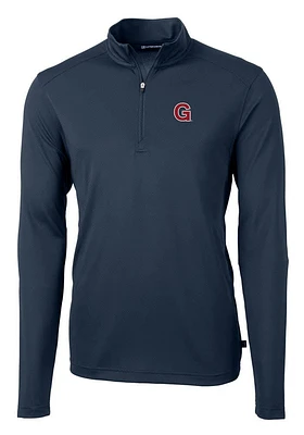 Cutter and Buck Gonzaga Bulldogs Mens Navy Blue Vault Virtue Eco Pique Long Sleeve Qtr Zip Pullo..