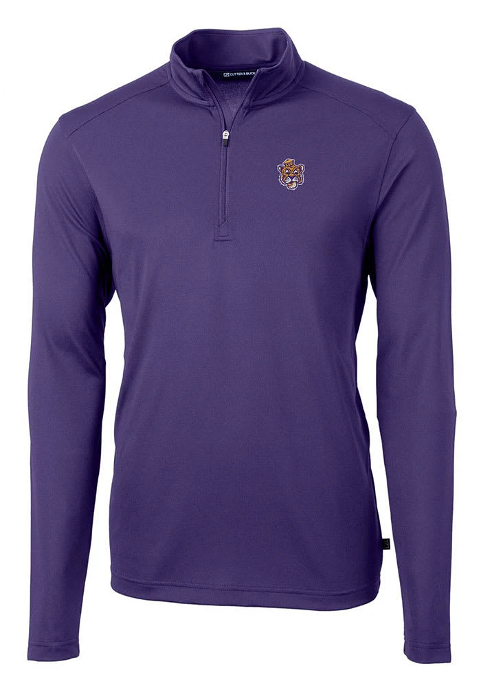 Cutter and Buck LSU Tigers Mens Purple Virtue Eco Pique Long Sleeve Qtr Zip Pullover