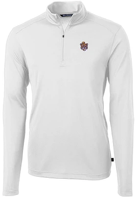 Cutter and Buck LSU Tigers Mens White Virtue Eco Pique Version Long Sleeve Qtr Zip Pullover