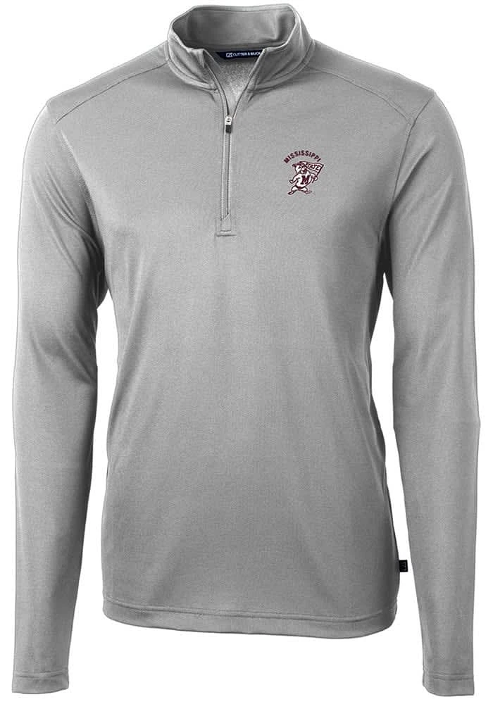 Cutter and Buck Mississippi State Bulldogs Mens Grey Vault Virtue Eco Pique Long Sleeve Qtr Zip Pu..