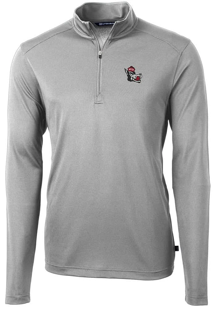 Cutter and Buck NC State Wolfpack Mens Grey Virtue Eco Pique Long Sleeve Qtr Zip Pullover