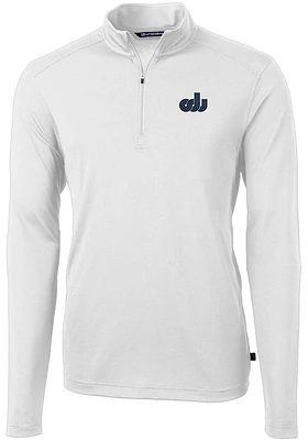 Cutter and Buck Old Dominion Monarchs Mens White Vault Virtue Eco Pique Long Sleeve Qtr Zip Pull..