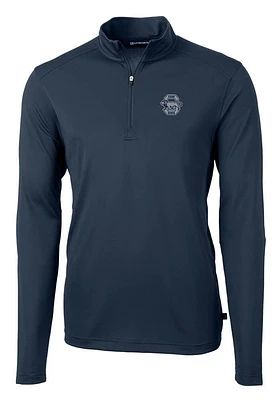Mens Penn State Nittany Lions Navy Blue Cutter and Buck Vault Virtue Eco Pique Qtr Zip Pullover
