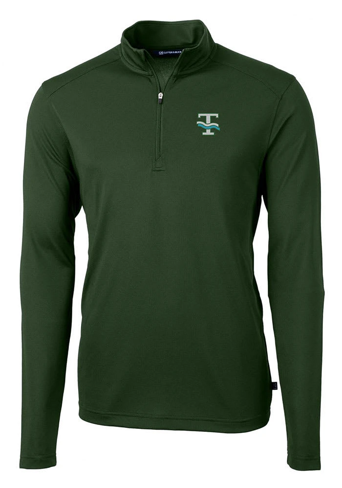 Cutter and Buck Tulane Green Wave Mens Vault Virtue Eco Pique Long Sleeve Qtr Zip Pullover
