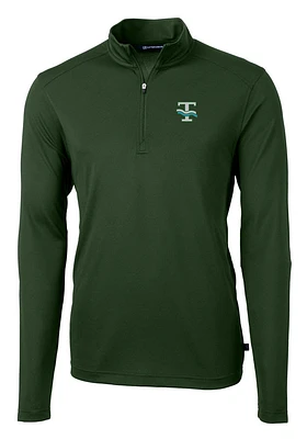 Cutter and Buck Tulane Green Wave Mens Vault Virtue Eco Pique Long Sleeve Qtr Zip Pullover