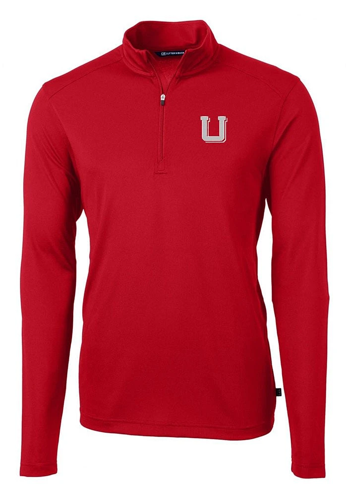 Cutter and Buck Utah Utes Mens Red Virtue Eco Pique Long Sleeve Qtr Zip Pullover
