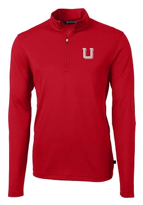 Cutter and Buck Utah Utes Mens Red Virtue Eco Pique Long Sleeve Qtr Zip Pullover