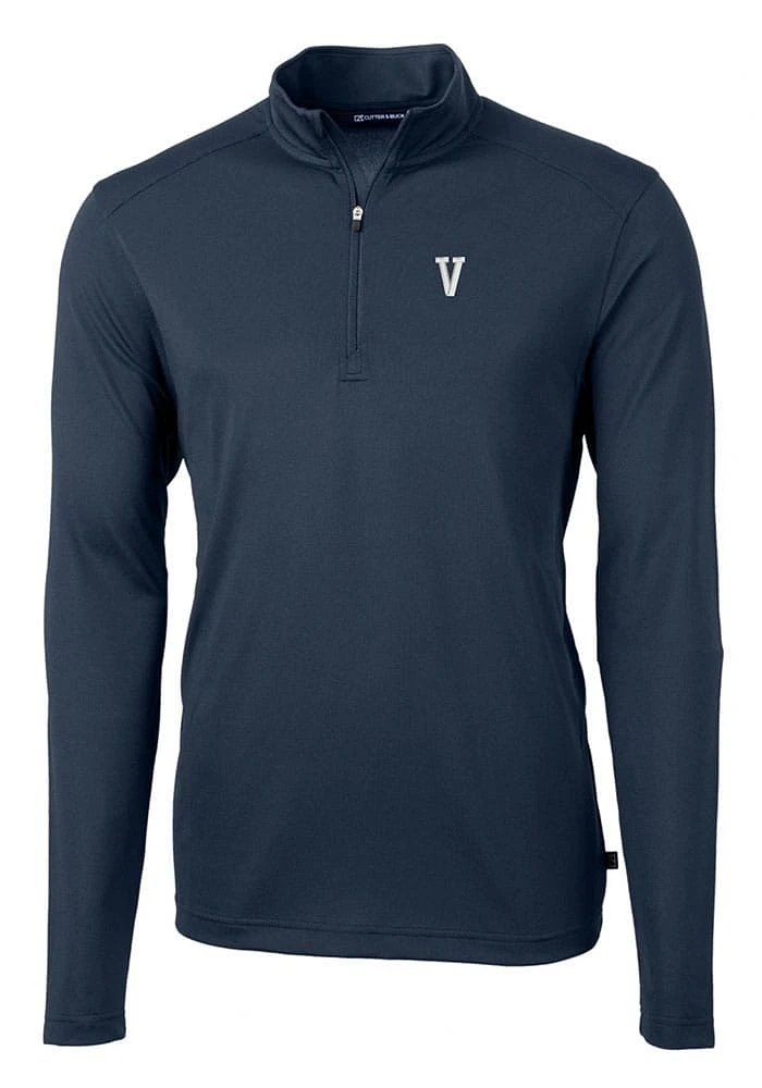 Cutter and Buck Villanova Wildcats Mens Navy Blue Vault Virtue Eco Pique Long Sleeve Qtr Zip Pul..