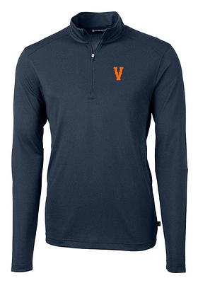 Cutter and Buck Virginia Cavaliers Mens Navy Blue Vault Virtue Eco Pique Long Sleeve Qtr Zip Pul..