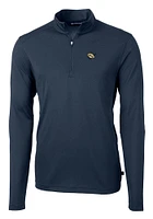 Cutter and Buck West Virginia Mountaineers Mens Navy Blue Vault Virtue Eco Pique Long Sleeve Qtr..
