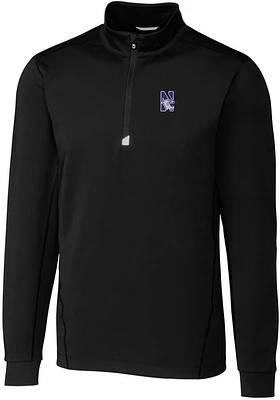 Mens Northwestern Wildcats Black Cutter and Buck Traverse Stretch Qtr Zip