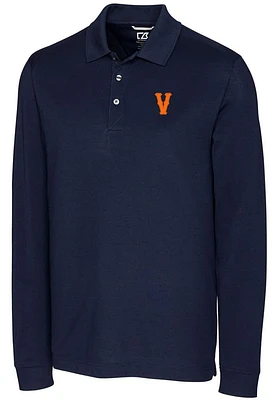 Cutter and Buck Virginia Cavaliers Mens Navy Blue Vault Advantage Long Sleeve Polo Shirt