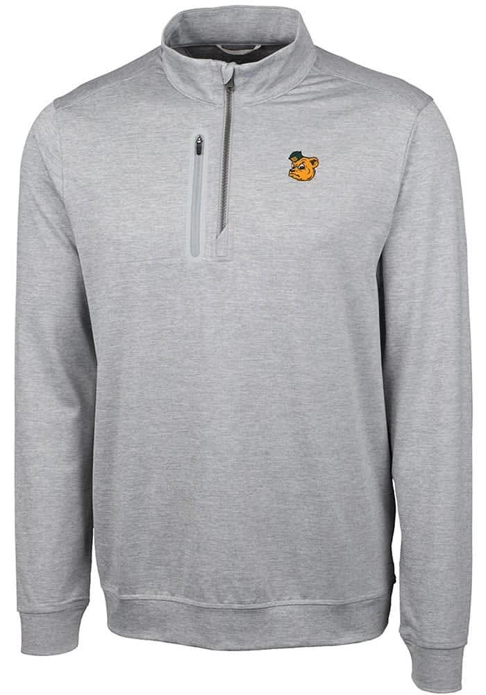 Cutter and Buck Baylor Bears Mens Stealth Heathered Long Sleeve Qtr Zip Pullover