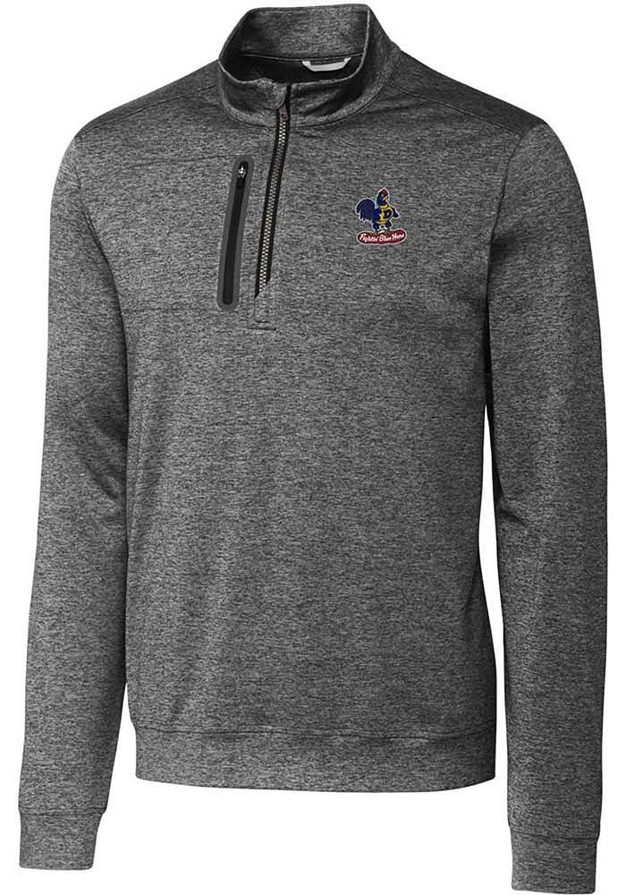 Cutter and Buck Delaware Fightin' Blue Hens Mens Grey Stealth Heathered Long Sleeve Qtr Zip Pull..