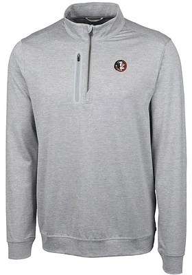Cutter and Buck Florida State Seminoles Mens Grey Stealth Heathered Long Sleeve Qtr Zip Pullover