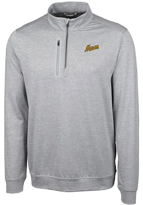 Cutter and Buck George Mason University Mens Grey Stealth Heathered Long Sleeve Qtr Zip Pullover