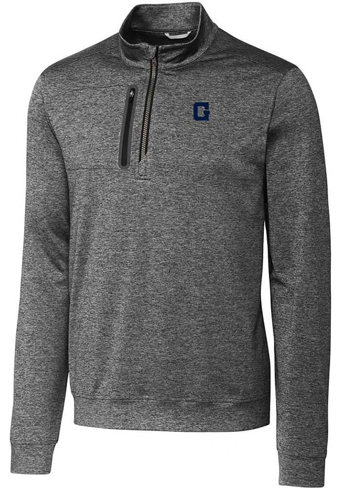 Cutter and Buck Georgetown Hoyas Mens Grey Stealth Heathered Long Sleeve Qtr Zip Pullover
