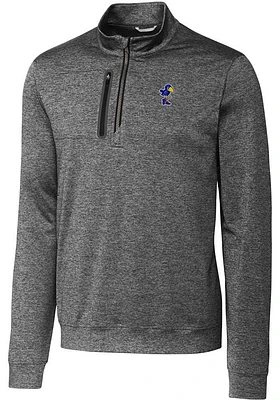 Cutter and Buck Kansas Jayhawks Mens Stealth Heathered Long Sleeve Qtr Zip Pullover
