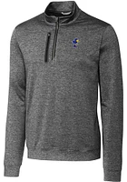 Cutter and Buck Kansas Jayhawks Mens Stealth Heathered Long Sleeve Qtr Zip Pullover