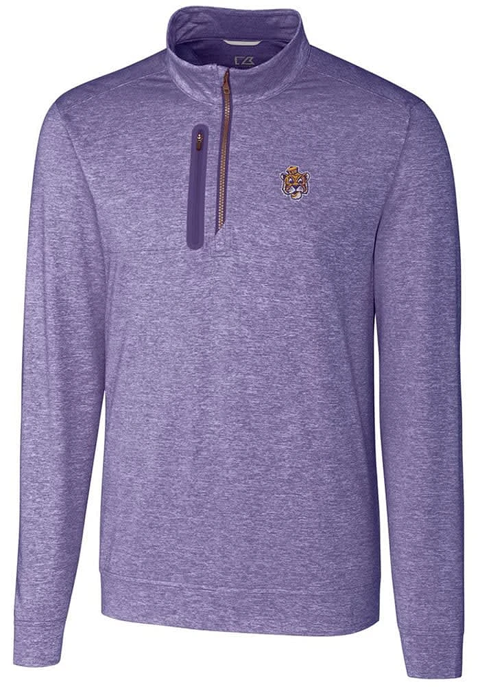 Cutter and Buck LSU Tigers Mens Stealth Heathered Long Sleeve Qtr Zip Pullover