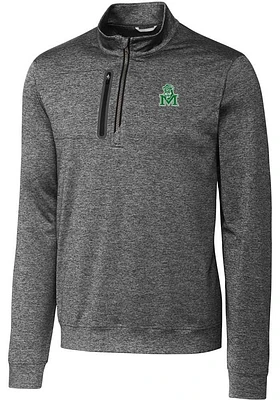 Cutter and Buck Marshall Thundering Herd Mens Grey Stealth Heathered Long Sleeve Qtr Zip Pullove..